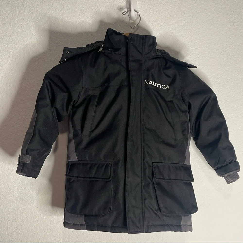 Nautica Little‎ Boys Full Zip Snorkel Jacket Sz. 4t Black Hooded Water Resistant